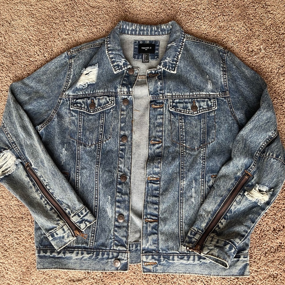 Forever 21 Men Distressed Denim Jacket